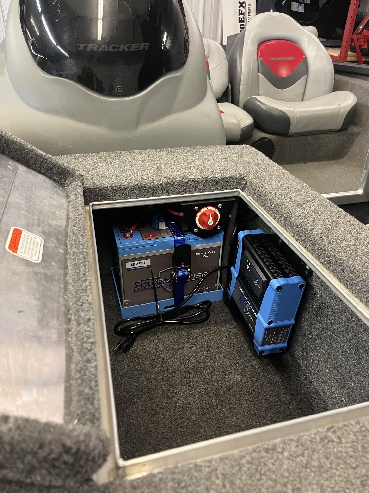 Marine batteries professionally installed in a boat