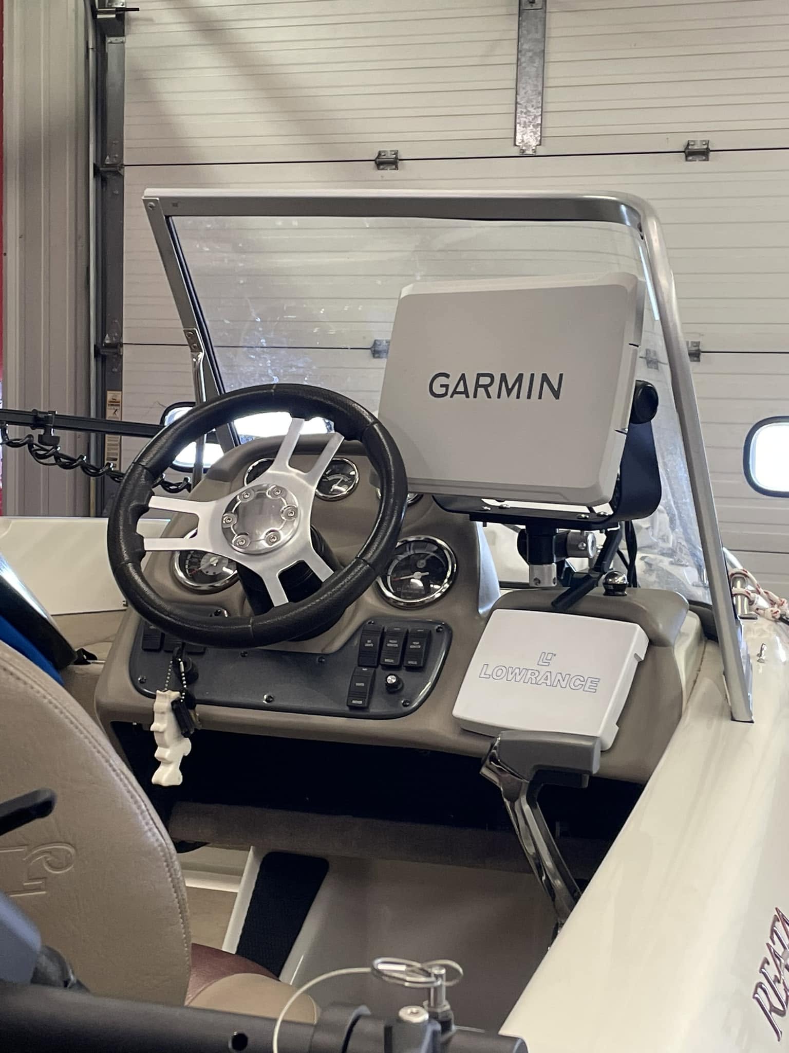 Garmin 12-inch display with LiveScope installed on a boat
